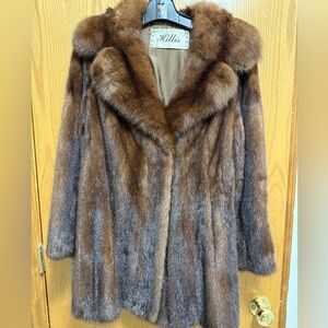 Women's Vintage Mahogany Mink with Russian sable collar 3/4 coat.